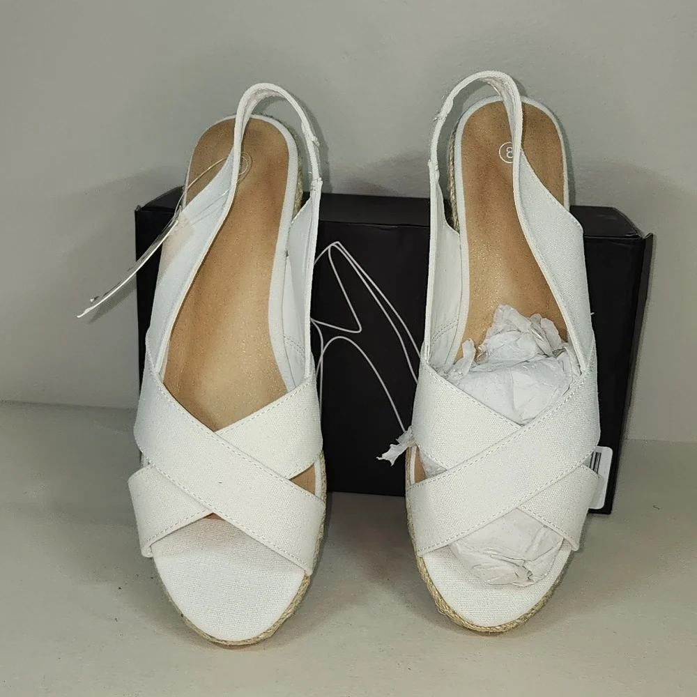 White Espadrille Slingback Sandals - Women's Summer Wedges